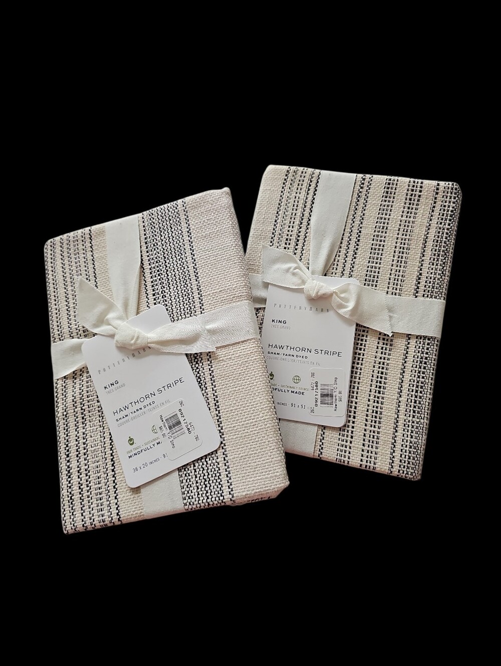 Hawthorn Stripe King Size Shams. Set Of 2 NWT Beige With Charcoal Stripes - Picture 5 of 6